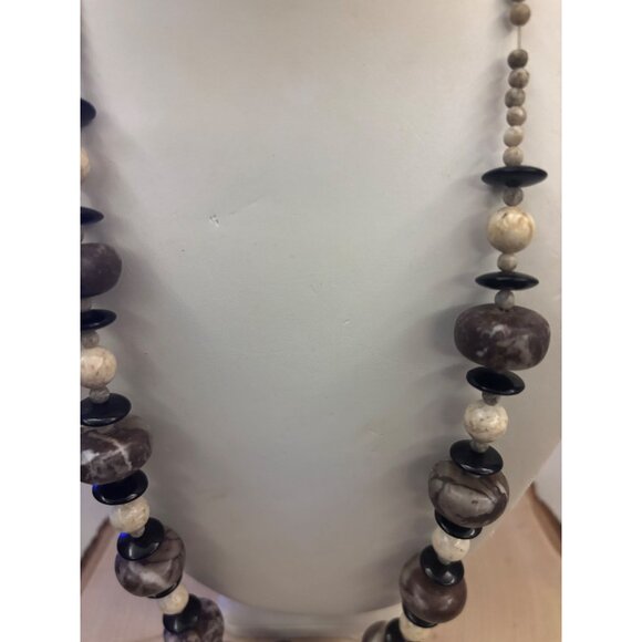 Artisan Natural Stone Necklace Handcrafted Jasper, Fossil & Onyx Beads Statement - Picture 14 of 14